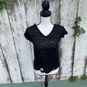 Free People size small black distressed v-neck t-shirt